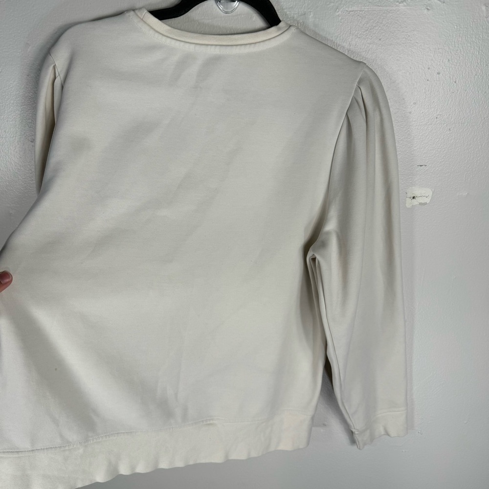 SAINT+Sofia cream organic cotton long puff sleeve sweatshirt large white women - Picture 10 of 13